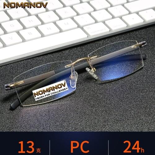 TR90 Ultra Light Memory Simple Rimless Frame Anti-blu Light Rimless Reading Glasses 0.75 1 1.25 1.5 1.75 2 2.25 2.5To 4