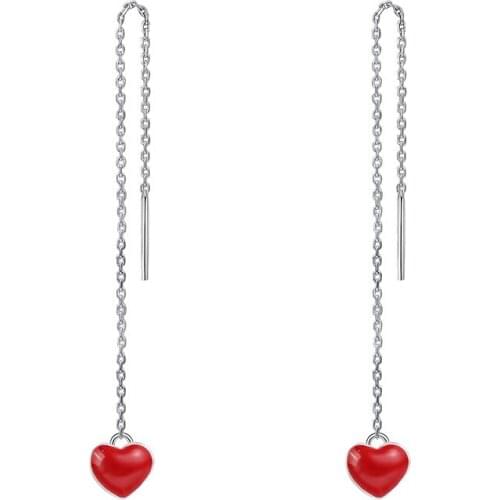 YSH New 100% 925 Sterling Silver Peach Heart Tassel Earrings 2020 Womens DIY Earrings Jewelry Valentines Day Gifts Free Shipping