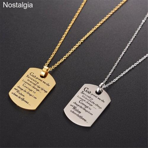 Stainless Steel Christian Bible Quotes Inspirational Jewelry Necklace God Grant Me The Serenity Prayer Tag Pendant