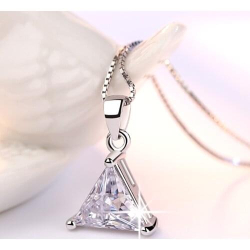 925 Sterling Silver Triangle Geometry Pendants And Necklaces For Women Zircon Chain Fashion Wedding Party Jewelry 2021 GaaBou