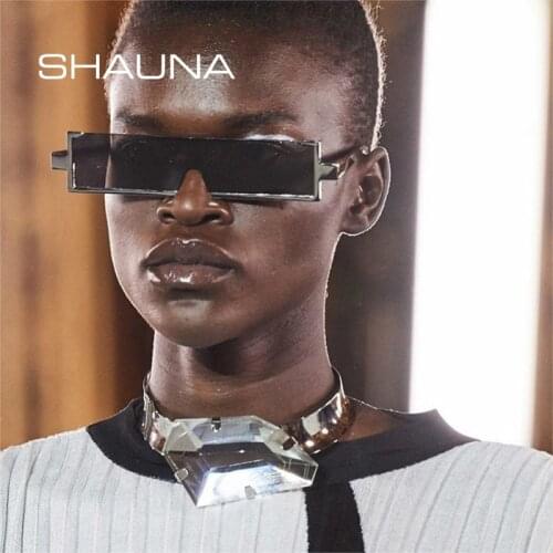 SHAUNA Retro Small Rectangle Sunglasses Women Fashion Rimless One Piece Gradient Eyewear Trending Men Shades UV400 Sun Glasses