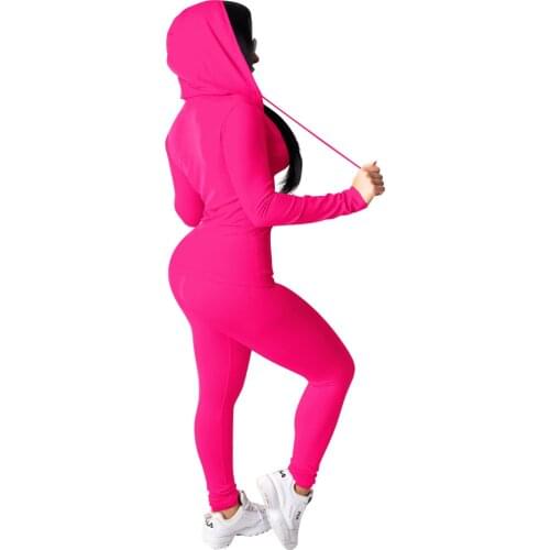 Women Outfits Sets Casual Tracksuit Women Two Piece Set Female Zipper Pocket Hooded Sweatshirts Long Pants Sportwear Hoodies Set