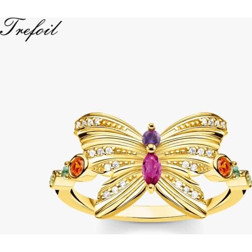 Ring Butterfly Gold with Colorful stones Europe Style Fine Jewerly For Women 2021 New Fashion 925 Sterling Silver Romantic Gift
