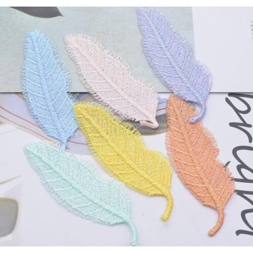 10Pcs 85*30mm Bling Mesh Thread Cloth Leaves Appliques for DIY Clothes Hat Sewing Supplies Headwear Hair Clips Decor Patches