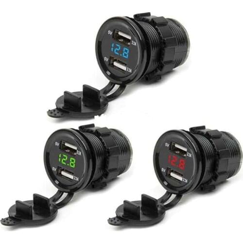 12V/ 24V 2 Ports Dual 4.2A Power Outlet Car Usb Charger Led Light Blue Red Green DC For phone Car Boat Marine Mobile