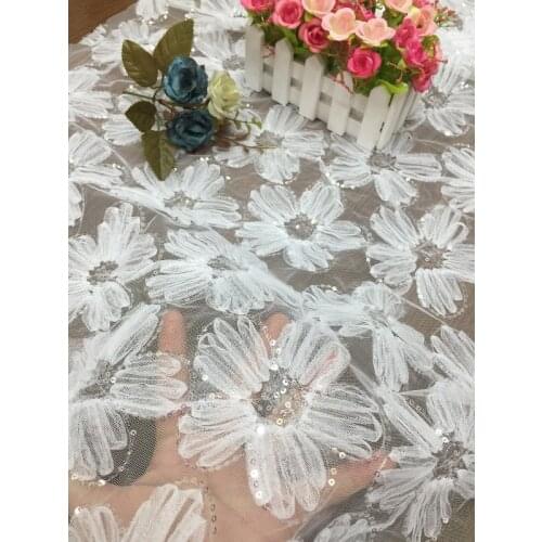 130cm 3D sequined flower Wedding bridal Dress Applique DIY Bridal Headdress scarf veil Lace Fabric Patch curtain free shipping