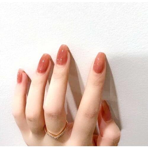 24pcs coffin nail tips Solid color Jelly pomelo false nails Forms for nail extension artificial nails