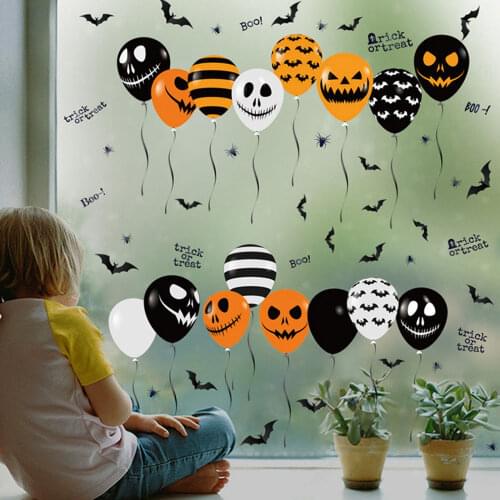 4 Sheet Halloween Window Static Stickers Pumpkin Ghost Bat Balloon Pattern Double-sided Clings Decal for Window Door Decoration