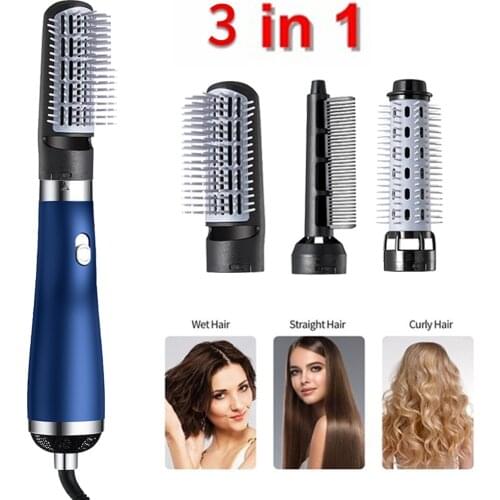 750W 3 in 1 Professional Hair Dryer Hot Air Brush Styler and Volumizer Hair Straightener Curler Comb Roller Hair Styling Tool