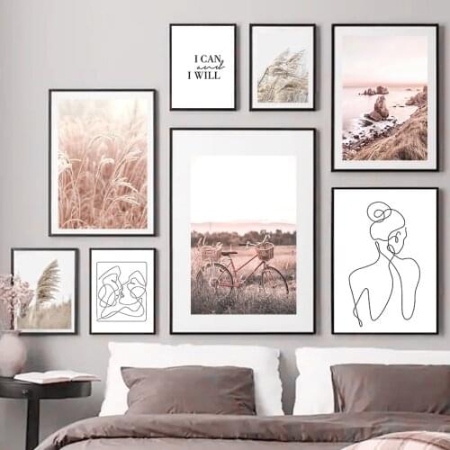 Reed Bicycle Abstract Line Girl Wall Art Canvas Painting Nordic Posters And Prints Landscape Wall Pictures For Living Room Decor