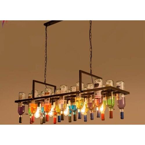 Bar chandelier retro industrial style wine bottle decoration restaurant barber shop creative personality iron art glass lamps
