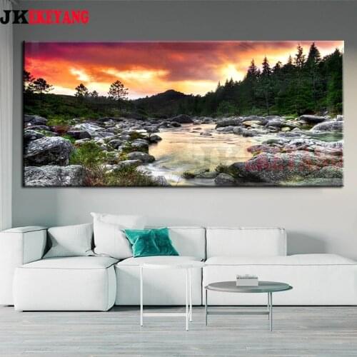 Large 5D Diy diamond painting River forest sunset Diamond Mosaic Rhinestone Embroidery cross stitch Y4342