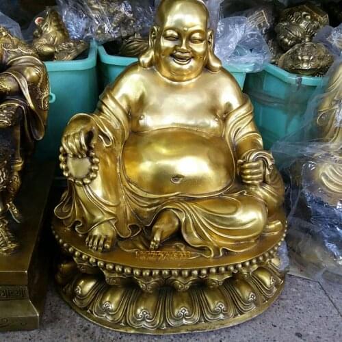 Large Huge -HOME Shop company hall thriving business Money Drawing Good luck Gold Maitreya smiling Buddha brass FENG SHUI statue
