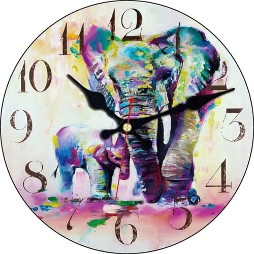 Study Childrens Room Home Decor Large Wall Clocks ,African Safari Animals Elephant Round Wall Clock No Ticking Clocks