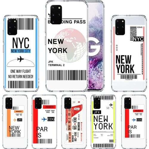 Fly Ticket City London Tokyo Case for Samsung Galaxy S10 S20 FE S10e S9 S8 Plus S7 Note 20 Ultra 9 10 Lite Tpu Cage Phone Coque