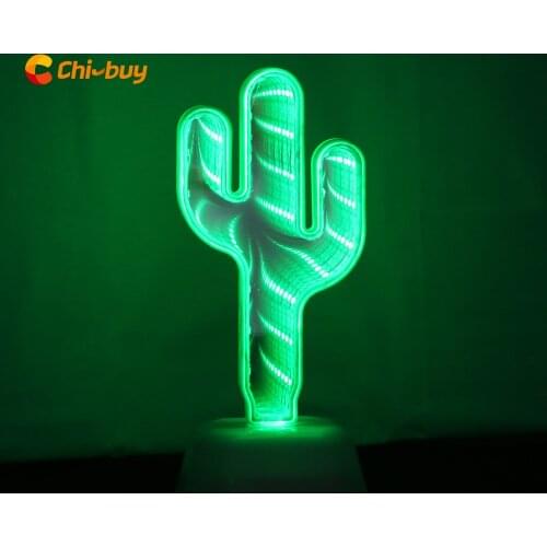 Chi-buy Novel Lnfinity Mirror Tunnel Light AA battery-powered portable LED Cactus 3D Tunnel effect Night Light Home Decor lamp