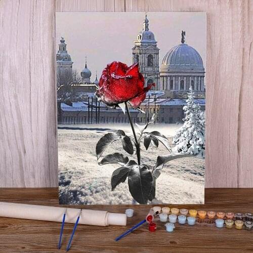 Flower Rose DIY Paint By Numbers Package Oil Paints 40*50 Oil Painting Handmade For Kids Handicraft For Drawing Art