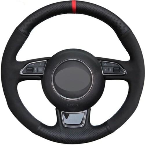 DIY Car Steering Wheel Cover Black Genuine Leather Suede For Audi A5 2013-2017 A6 S6 2012-2018 Allroad 2013-2018 S8 2013-2018