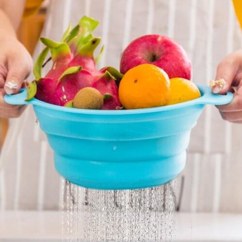 Drain Basket Foldable Colander Fruit Vegetable Washing Filter Basket Strainer Silicone Colander Collapsible Drainer Kitchen Tool