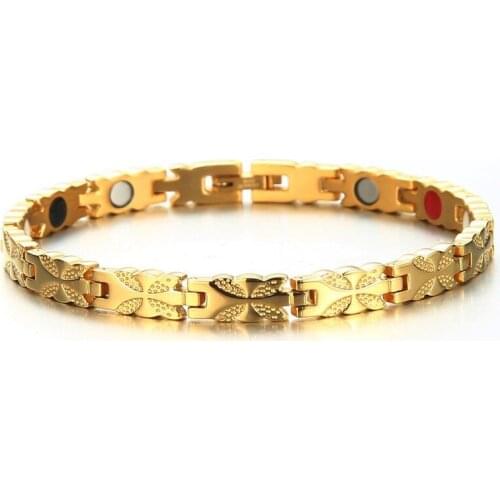 Elegant Flower Health care magnetic Bracelet For Women Mens Stainless Steel Motion Germanium Element Bracelet