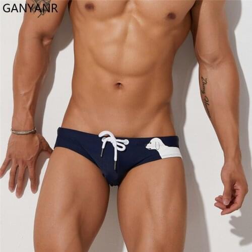 GANYANR Sexy Men Swimwear Swimming Trunks Swim Briefs Gay Shorts Thong Bikini Beachwear Boardshorts Nylon Swimsuit Sunga 2021