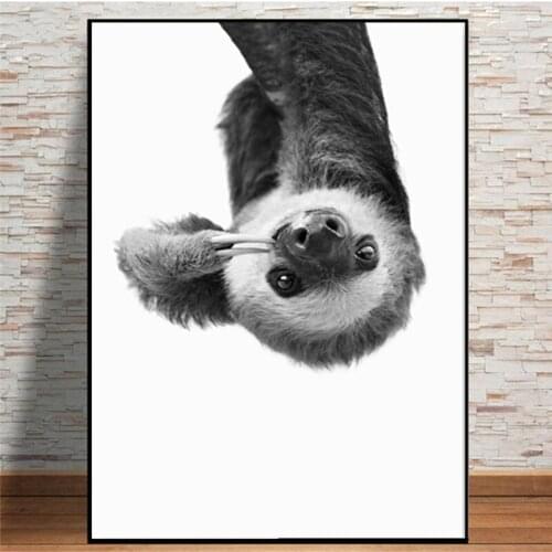 Canvas Paintings Sloth Animal Modern Black And White Cute Kids Room Decoration Posters Hd Print Wall Art Picture For Living Room
