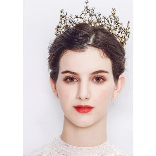 Round Full Circle Bridal Crown Baroque Rhinestone Crown Silver Ancient Gold Crown Hair Accessory