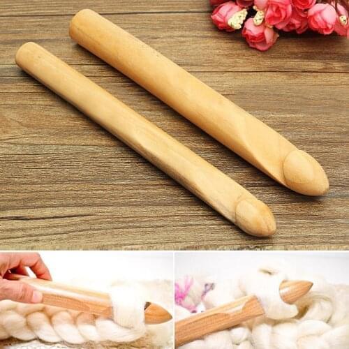 2Pcs Big Wood Crochet Hook Natural Wooden Knitting Hooks 10mm 12mm Weaving Needle for Thick Yarn Sewing Embroidery Tools