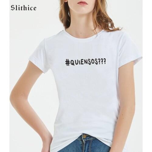 WHO ARE YOU??? Funny Spanish Letter Print Woman T-shirts camisas de mujer basic Casual Cotton Lady t-shirt top clothes