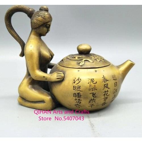 Restore ancient ways copper pot decoration xi shi pot casting foot fine carved classical beauty copper teapot decoration collec