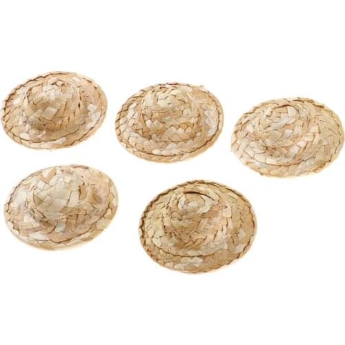 5 Pieces Hand Weaved 1/12 Straw Hat Mini Doll Hat Ornament Strawhat Dollhouse Miniature Kits Decor Accessories