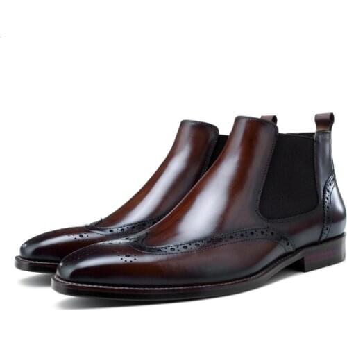 Fashion Black / Tan Chelsea Boots Mens Ankle Boots Genuine Leather Dress Boots Social Shoes Male Business Shoes