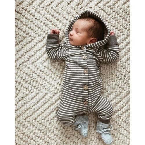 Fashion Newborn Baby Girl Boy Long Sleeve Striped Hooded Romper Jumpsuit Autumn Outfits Clothes