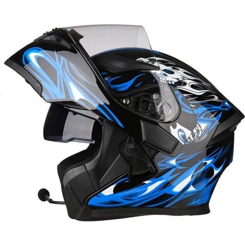 NEW Bluetooth Helmet Flip Up Visor Dual Lens Casco Moto Cool Motorcycle Helmet Full Face Casco Black Motorbike Helmets Modular