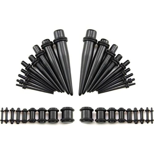 Acrylic Ear Tunnel Expander Piercing Stretcher Taper Kit with Plugs Double O-rings 14G-00G Stretching Kit 36 Pieces