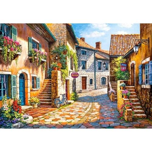 Strolling streets romantic town art Needlework 14CT Canvas Unprinted Handmade Embroidery Cross Stitch Kits DIY Home Decor