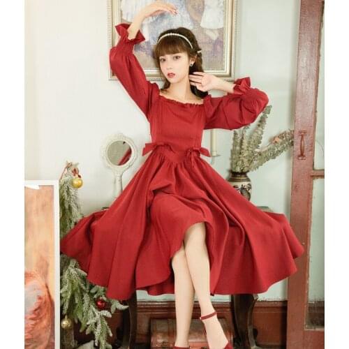 2020 new fashion womens clothing autumn Slash neck Knee-Length Vintage Full dresses woman dress