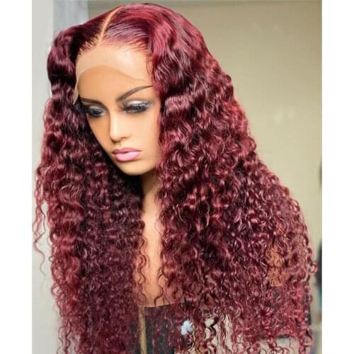 Preplucked Human Hair Lace Front Wigs Burgundy 13x4 Lace Frontal Wigs 99j Deep Wave 4x4 Lace Closure Wigs Wavy Lace Wigs