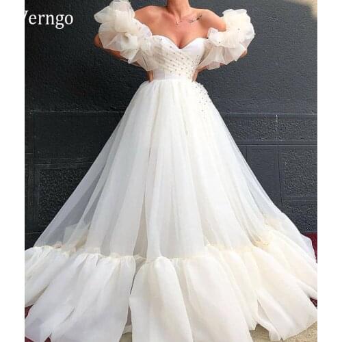 Verngo New Collection Off the Shoulder A Line Organza Wedding Dress Beads Sweetheart Ruffles Sexy Bridal Gowns For Photoshoot