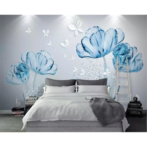 Custom murals 3d blue flower hotel living room Self Adhesive wallpapers wall sticker living room background decorate Waterproof