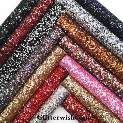 Glitterwishcome 21X29CM A4 Size Synthetic Leather, Chunky Glitter Leather with Stars, Glitter fabric Vinyl for Bows, GM3126A