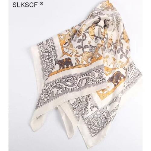 [SLKSCF] 90X90CM Popular print square silk satin scarf silk scarves muslim hijabs shawls neckerchieves female
