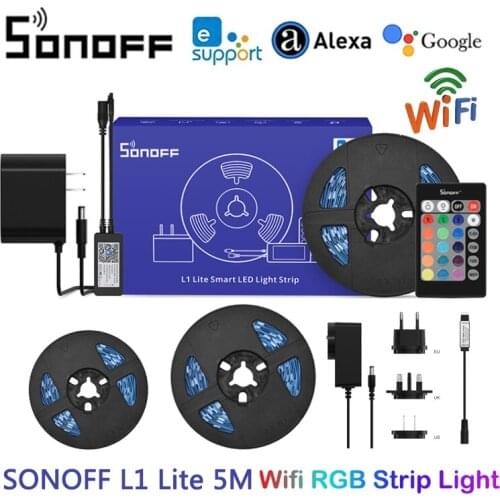 SONOFF L1 Lite Smart Wifi LED Light Strip 5M Dimmable EU/ US WiFi Flexible RGB Smart Home Strip Lights For Alexa Google eWeLink