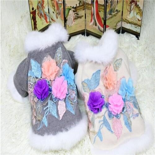 High Quality Warm Dog Clothes Winter Pet Coat Jacket Cute Flowers Dog Clothing Poodle Bichon Pomeranian Schnauzer Corgi Outfit