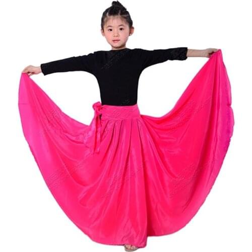 Flamenco Dance Skirt Spanish Dance Clothing Red Stage Costume Girl Satin Big Swing Dress Gypsy Belly Dance Skirt