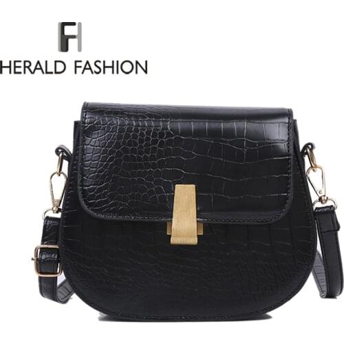 Crocodile Pattern PU Leather Saddle Bag For Women 2019 Small Solid Color Shoulder Messenger Bag Female Crossbody Handbags