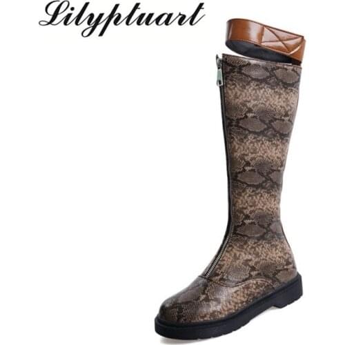 2019 autumn and winter foreign trade comfortable low-heeled womens boots front zipper round head strap casual high boots women