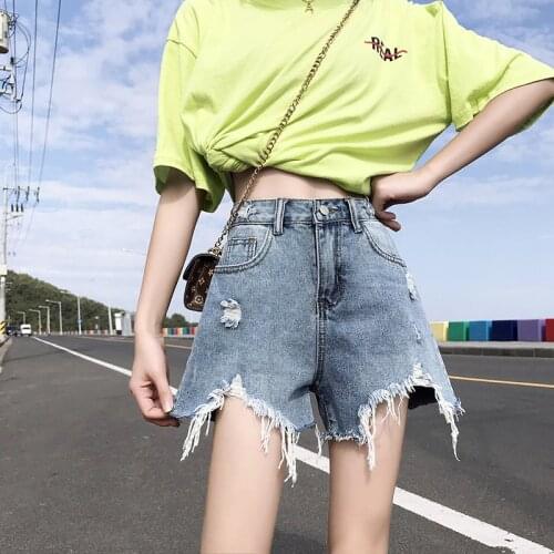 Women Sexy Hole Denim Shorts Jeans High Waisted Shorts Summer Clothes Mujer Female Tassel Loose Casual Hot Denim Cotton Ladies