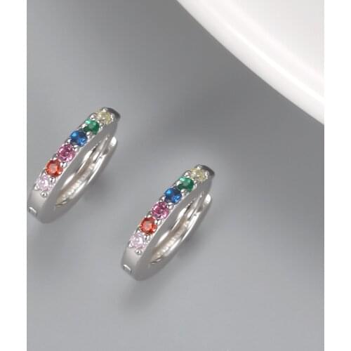 S925 Sterling Silver Earring Colorful Zircon Gold Color Small Circle Hoop Earrings For Women Birthday Simple Noble Jewelry Gift