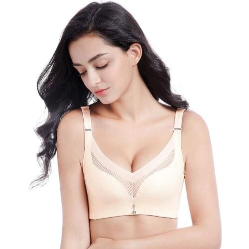 Maidy Woman Push Up Bra Wire Free Bra Underwear Seamless Hollow Breathable Stripe Brassiere Lingerie For Women Plus Size 36B-44C